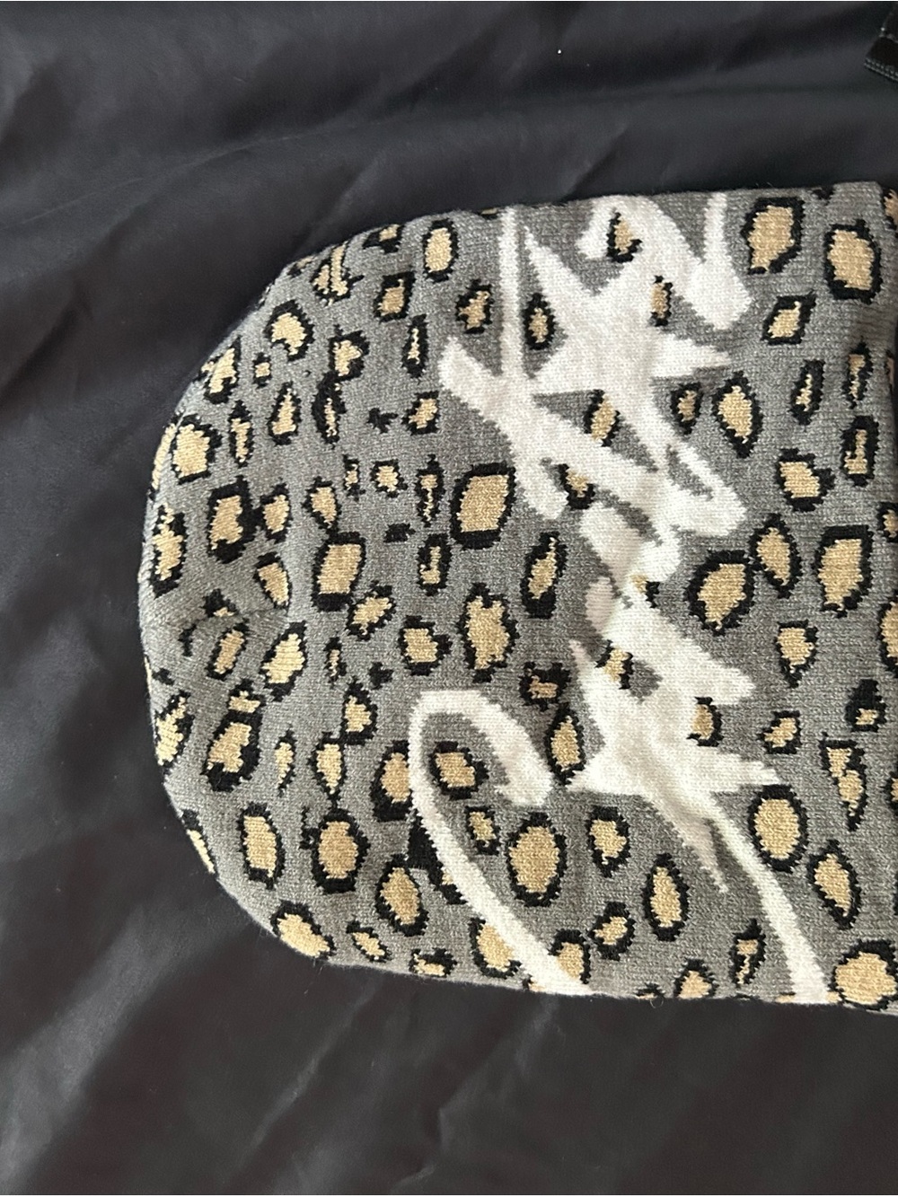Leopard Print Knit Beanie in Gray, Black & Tan